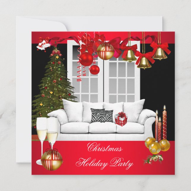 Jul Julafton Julfest Red White Bollar Inbjudningar (Framsida)