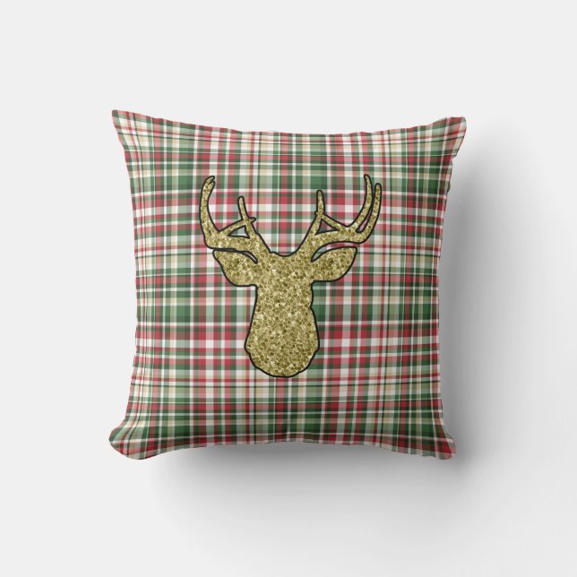 Jul JULAFTON Play Tartan Guld Hjort Buck Pillow Kudde (Framsida)