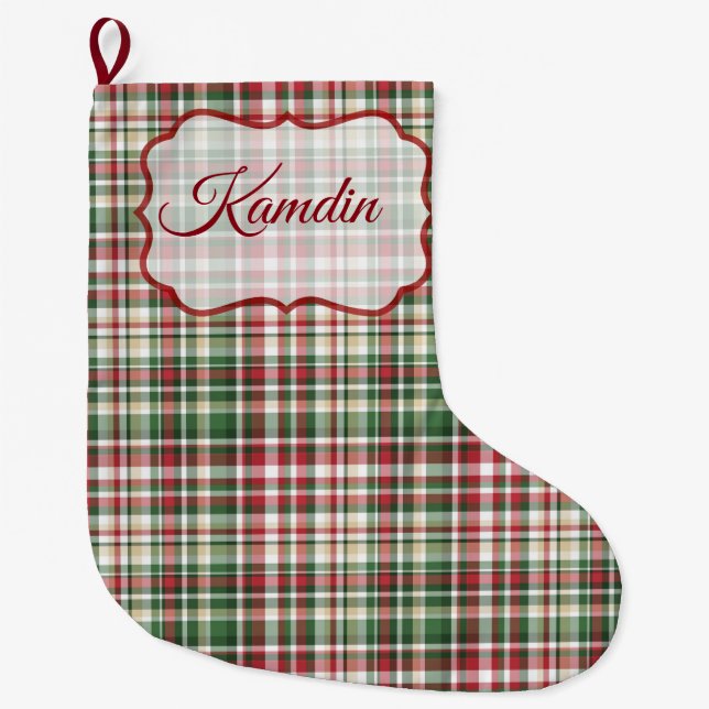 Jul JULAFTON Play Tartan Red Grönt Stocking Stor Julstrumpa (Framsidan)