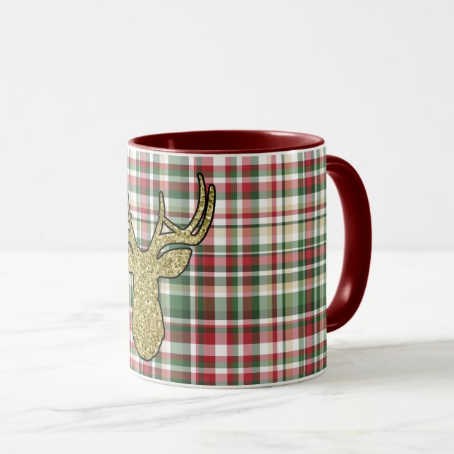 Jul JULAFTON Pput Tartan Guld Hjort Coffee Mugg (Framsida höger)