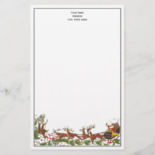 Jul Julafton Santa Sleigh Reindeer Gräns Brevpapper