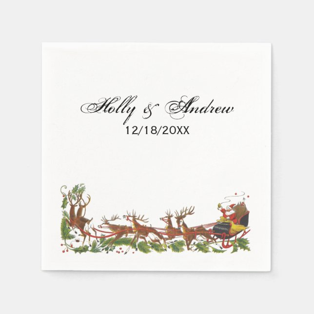 Jul Julafton Santa Sleigh Reindeer Gräns Pappersservett (Framsidan)