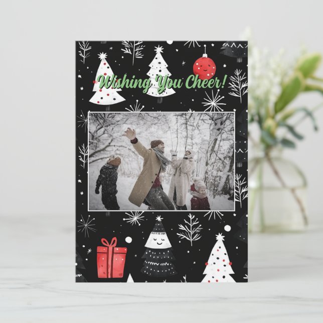 Jul-Julhelg-fotokort med Gräs Träd-gåva Julkort (Stående Fram)