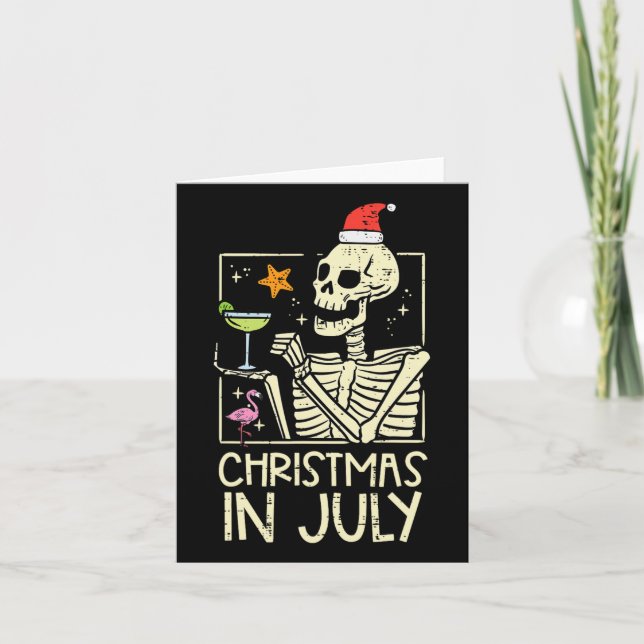 Jul juli Skeleton Flamingo Funny Summer Julafton Kort (Framsida)