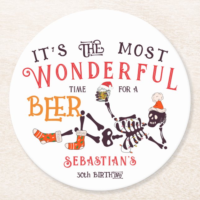 Jul juli Skeleton Sommar Ween Beer Birthday Underlägg Papper Rund (Framsidan)