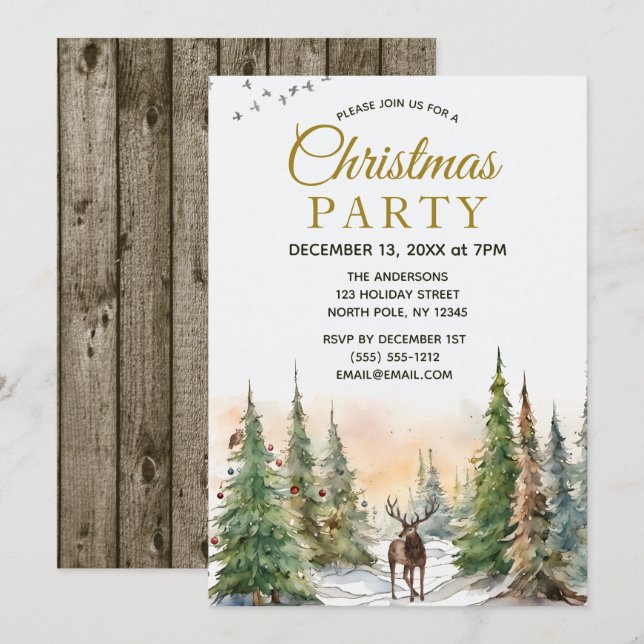 Jul-jullen i Rustic Forest Hjort Party Inbjudningar (Fram/baksida)