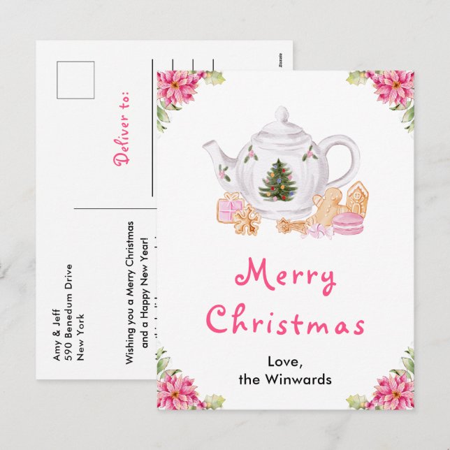 Jul Jultea Rosa God Jul Helg Vykort (Fram/baksida)