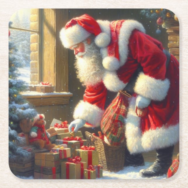Jul Jultomten 3 Underlägg Papper Kvadrat (Framsidan)