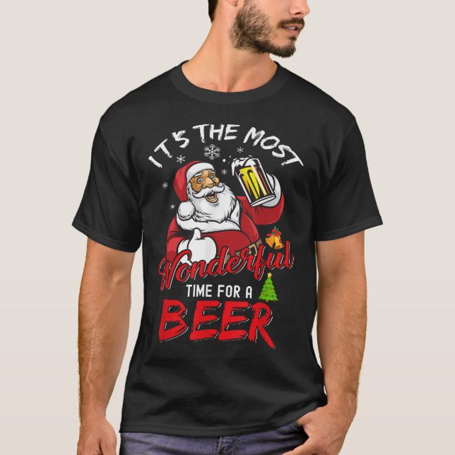 Jul Jultomten Drinking Beer Underunderbar T Shirt (Framsida)
