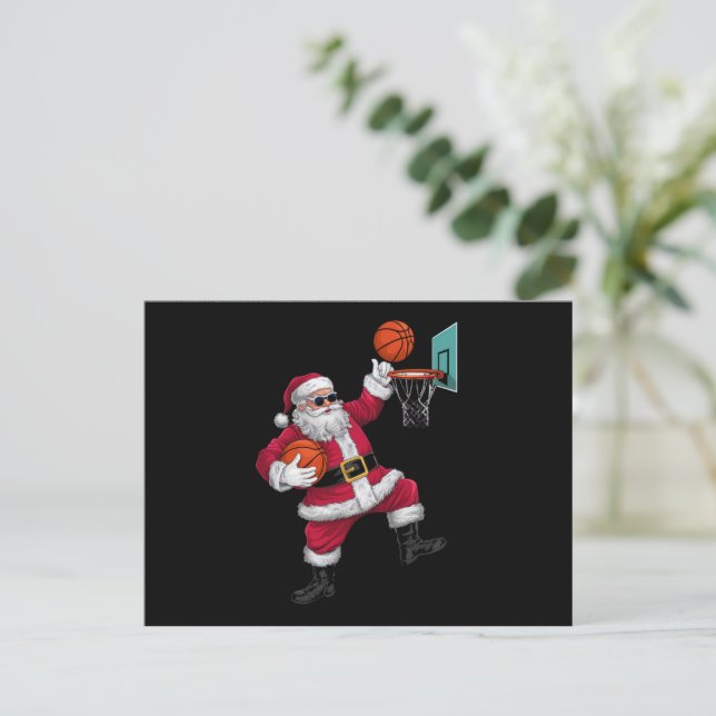 Jul Jultomten Dunking A Basketball Julafton Helg Vykort (Stående Fram)