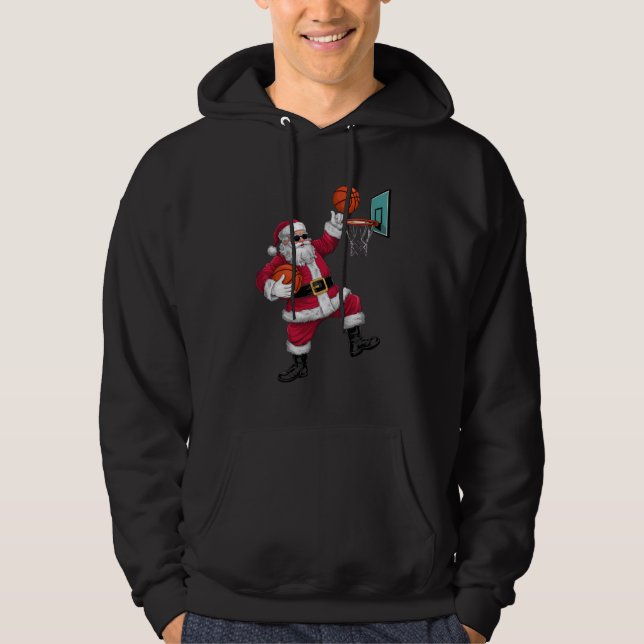 Jul Jultomten Dunking A Basketball Julafton Hoodie (Framsida)
