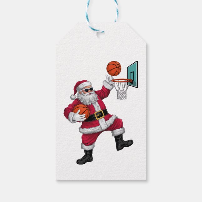 Jul Jultomten Dunking A Basketball Julafton Presentetikett (Baksidan)