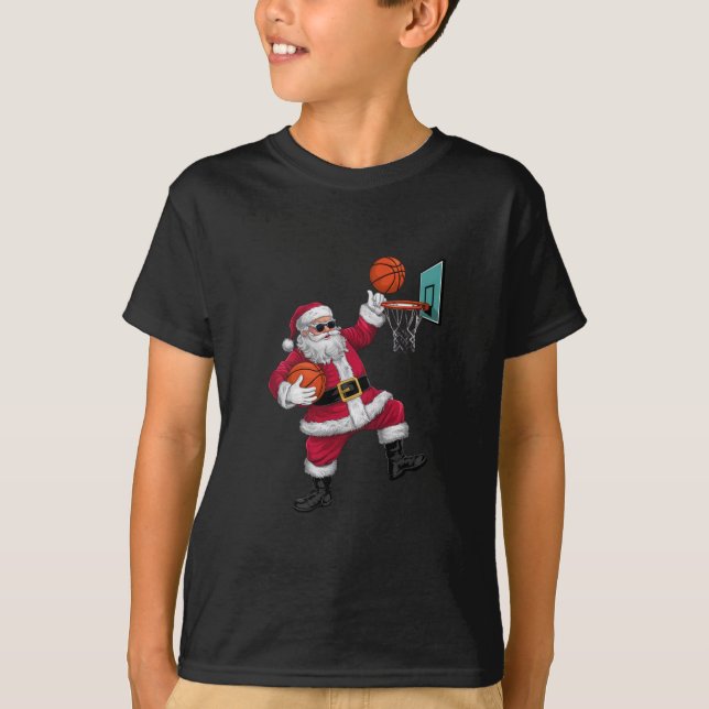 Jul Jultomten Dunking A Basketball Julafton T Shirt (Framsida)