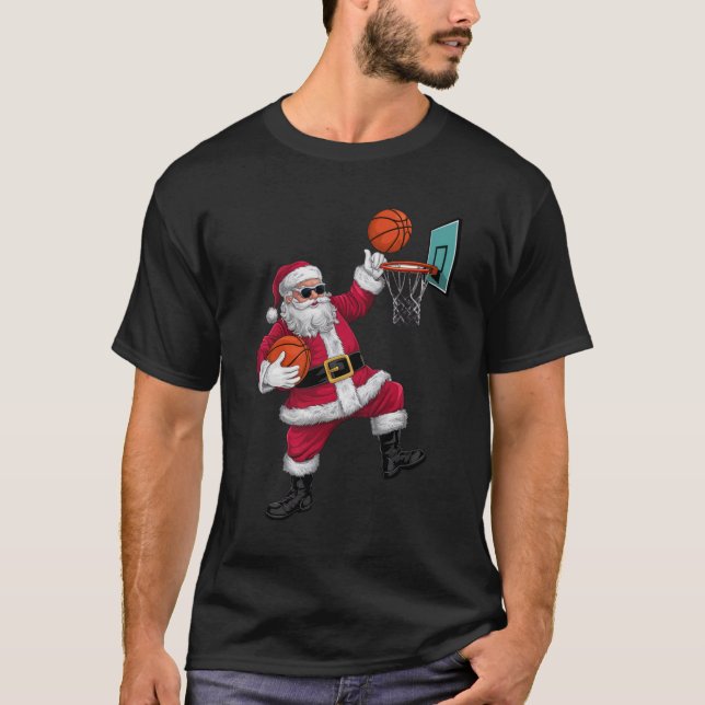 Jul Jultomten Dunking A Basketball Julafton T Shirt (Framsida)