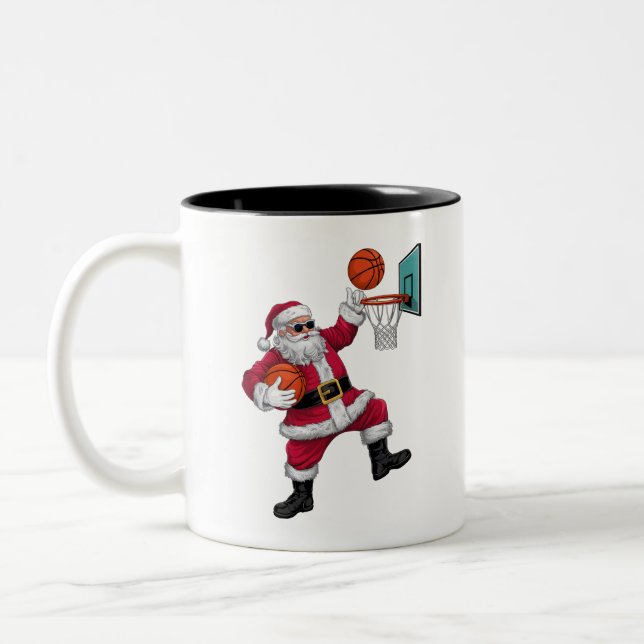 Jul Jultomten Dunking A Basketball Julafton Två-Tonad Mugg (Vänster)