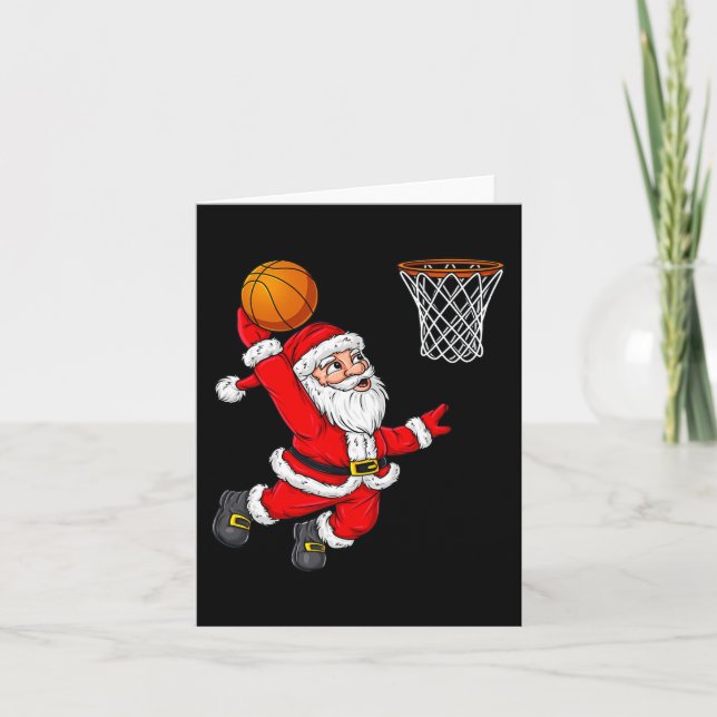 Jul Jultomten Dunking A Basketball Roligt Xma Kort (Framsida)