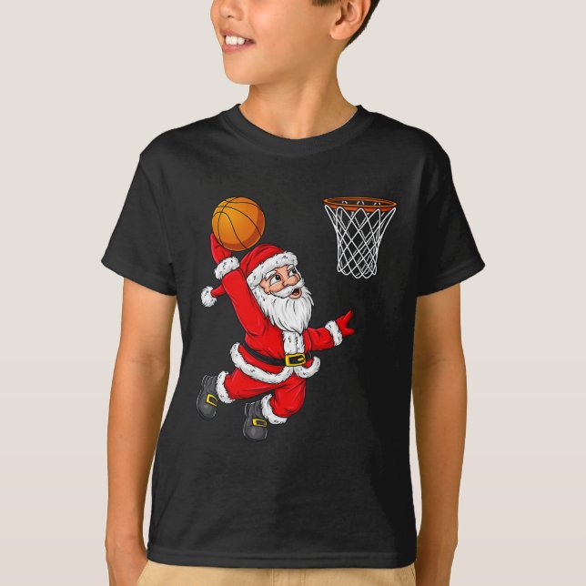 Jul Jultomten Dunking A Basketball Roligt Xma T Shirt (Framsida)