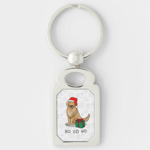 Jul Jultomten Golden Retriever Hund Cute Rektangulärt Silverfärgad Nyckelring