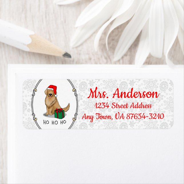 Jul Jultomten Golden Retriever Hund Cute Returadress Etikett (Insitu)
