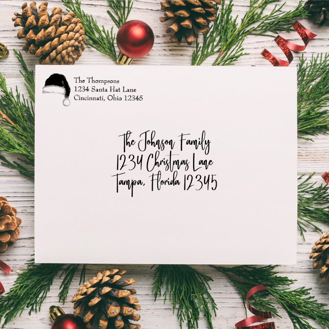 Jul Jultomten Hat Returadress Självfärgande Stämpel (Santa Hat Self Inking return address stamp.)
