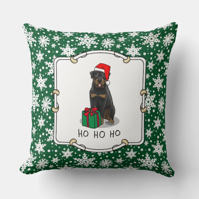 Jul Jultomten Hat Rottweiler Hund Funny Kudde (Framsida)