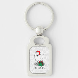 Jul Jultomten Hat Samoyed Hund Funny Rektangulärt Silverfärgad Nyckelring