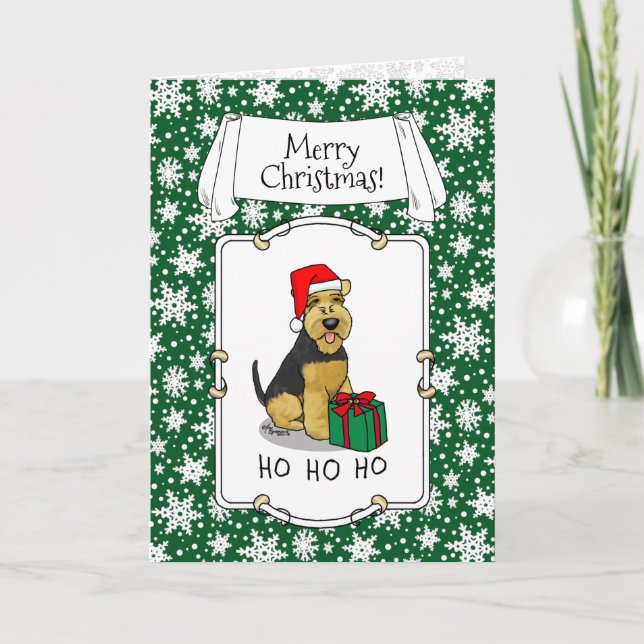 Jul Jultomten Hat Welsh Terrier Hund Cute Kort (Framsida)