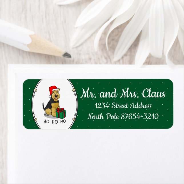 Jul Jultomten Hat Welsh Terrier Hund Cute Returadress Etikett (Insitu)