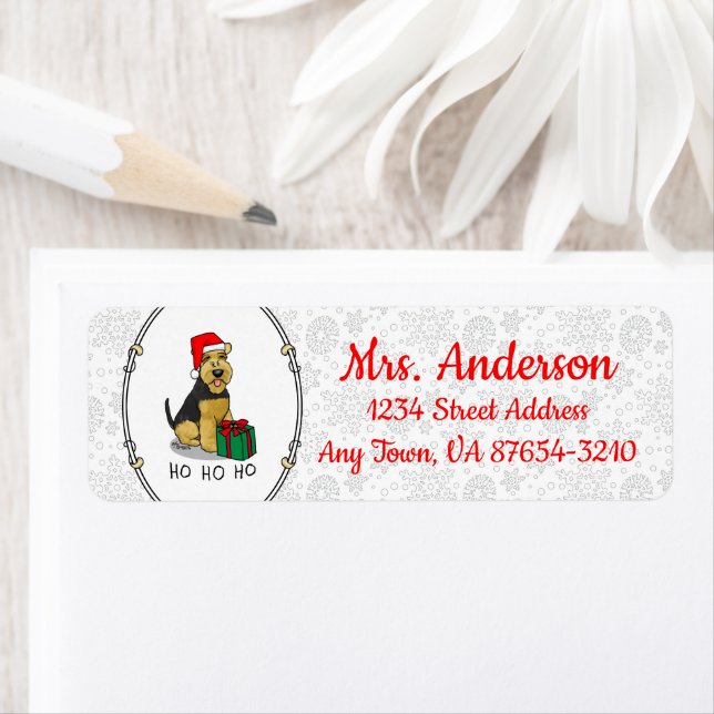 Jul Jultomten Hat Welsh Terrier Hund Cute Returadress Etikett (Insitu)