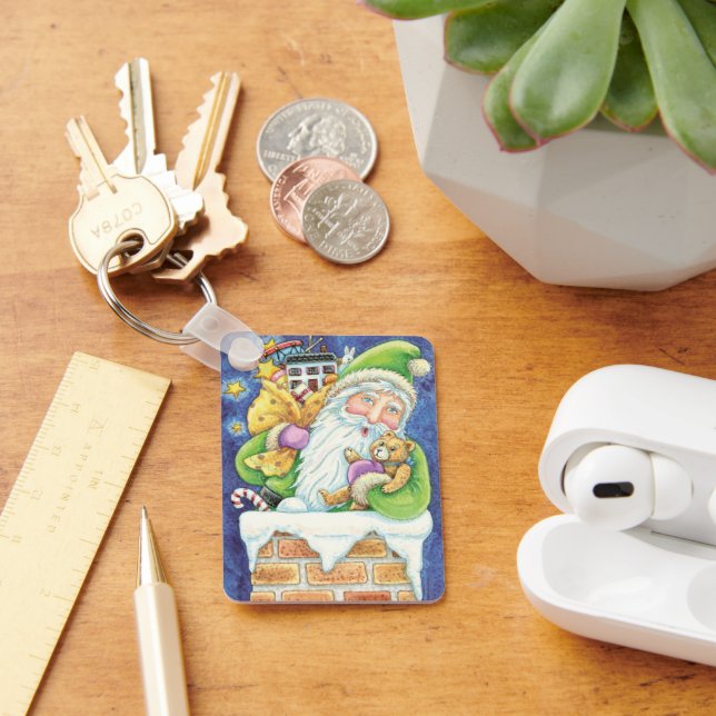 Jul, Jultomten i Skorsten med Leksaker Nyckelring (Skrivbord)