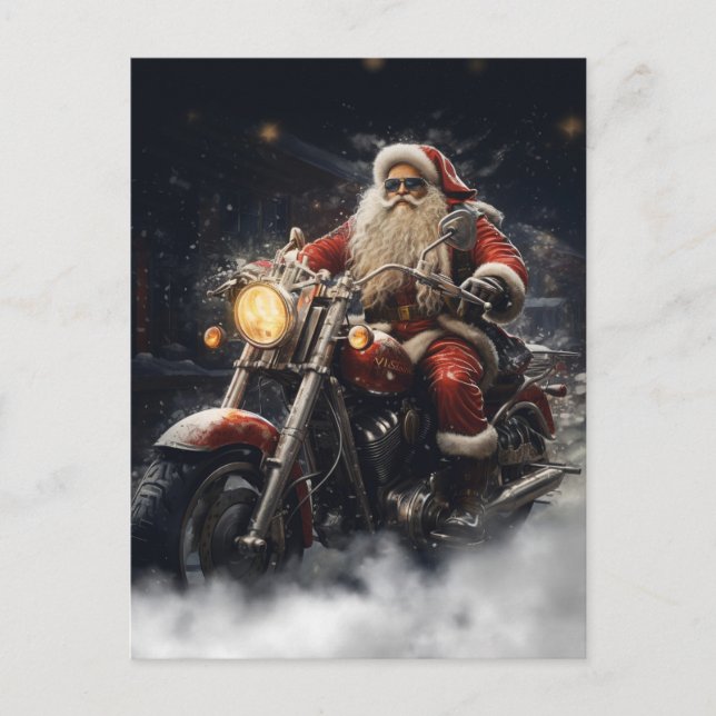 Jul Jultomten kör motorcykel Vykort (Framsida)