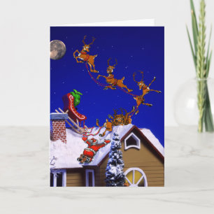 Jul - jultomten kraschade på taktaket helgkort