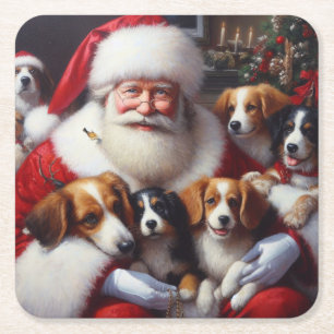 Jul Jultomten med Hundar 2 Underlägg Papper Kvadrat