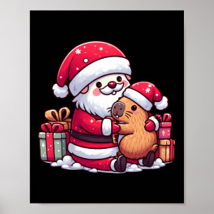Jul-Jultomten-njutning av Cute Capybara med S Poster