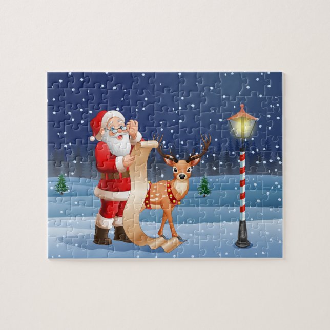 Jul Jultomten och renar | HELGDAGAR Pussel (Horisontell)