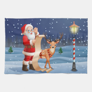 Jul Jultomten och renar Kökshandduk