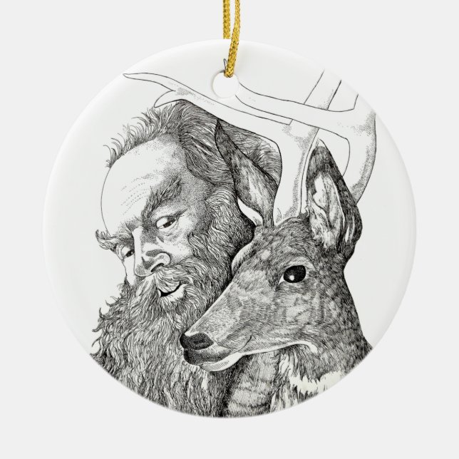 Jul Jultomten och Rener Julgransprydnad Keramik (Framsidan)