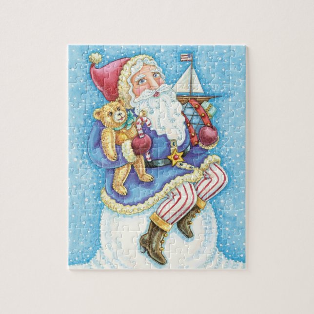 Jul, Jultomten på Snowball med Leksaker Pussel (Vertikal)