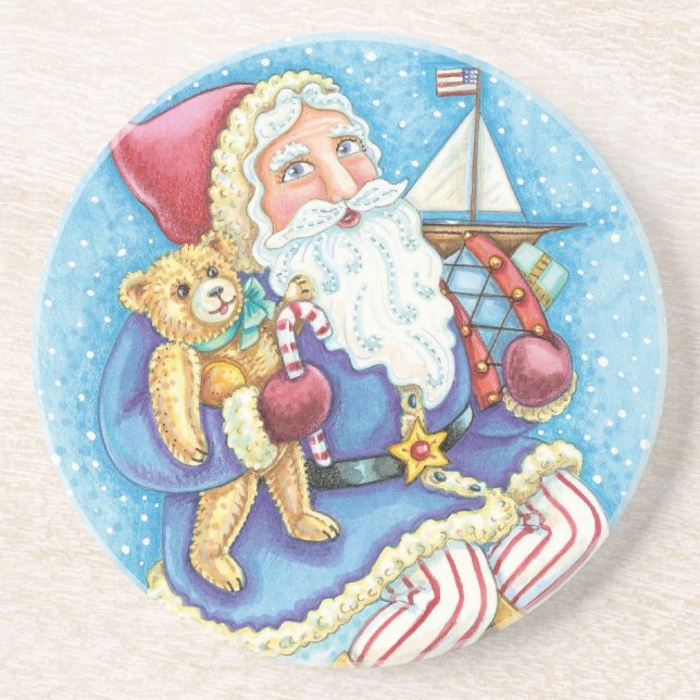 Jul, Jultomten på Snowball med Leksaker Underlägg Sandsten (Framsidan)