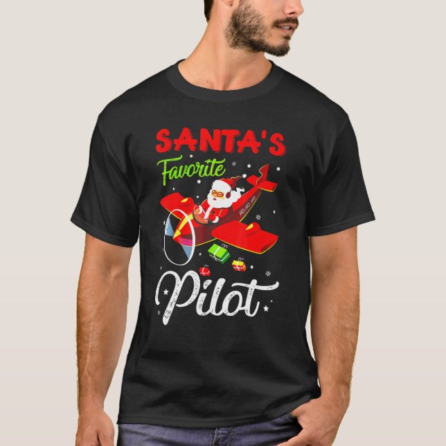 Jul-Jultomten Pilot Flygplan T Shirt (Framsida)