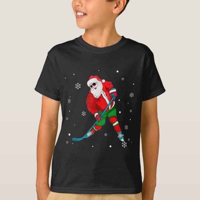 Jul Jultomten Player Ice Hockey Funny för T Shirt (Framsida)