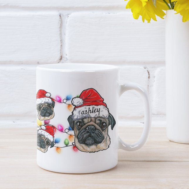 Jul Jultomten Pug Pet Hund aveln med Namn Kaffemugg (Skapare uppladdad)