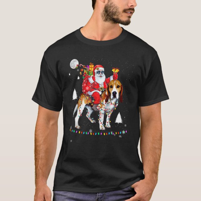Jul Jultomten Riding Beagles Ljus Julafton H T Shirt (Framsida)
