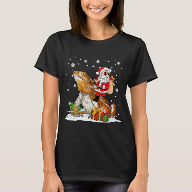 Jul Jultomten Riding Bearded Dragon Julafton H T Shirt (Framsida)