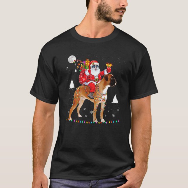 Jul Jultomten Riding Boxer Hund Ljus Julafton T Shirt (Framsida)