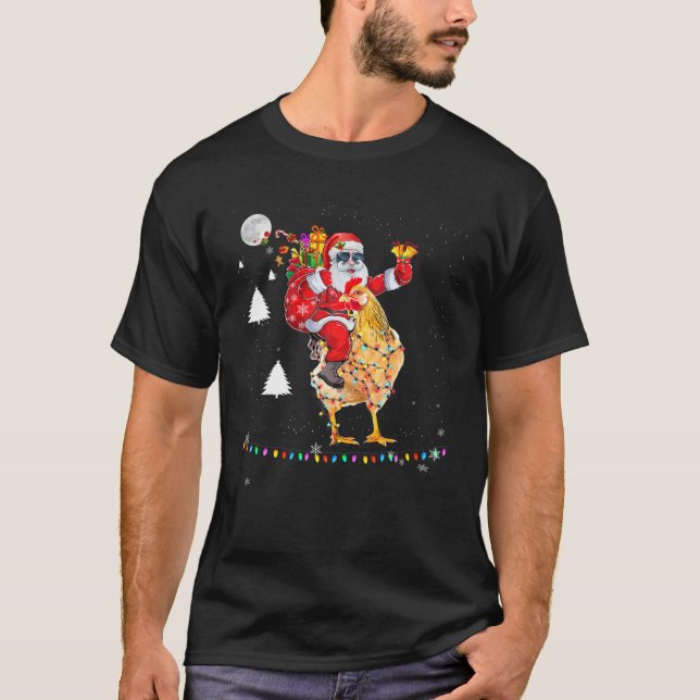 Jul Jultomten Riding Chicken Ljus Julafton H T Shirt (Framsida)