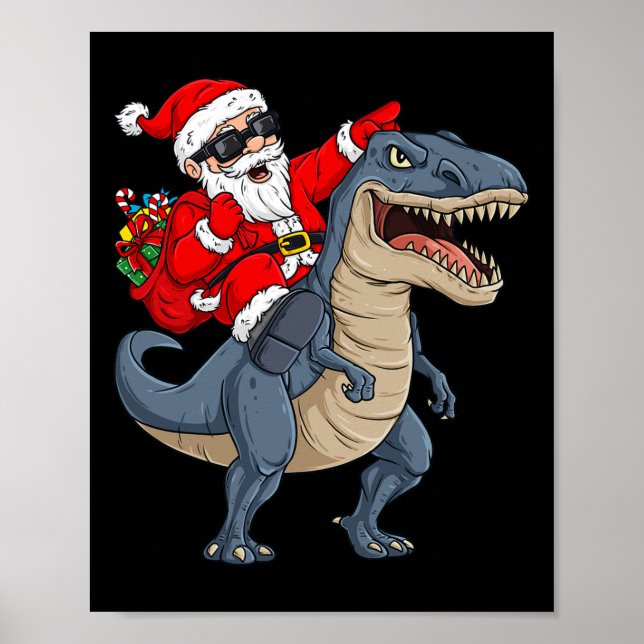 Jul Jultomten Riding Dinosaur T Rex Boys K Poster (Framsidan)