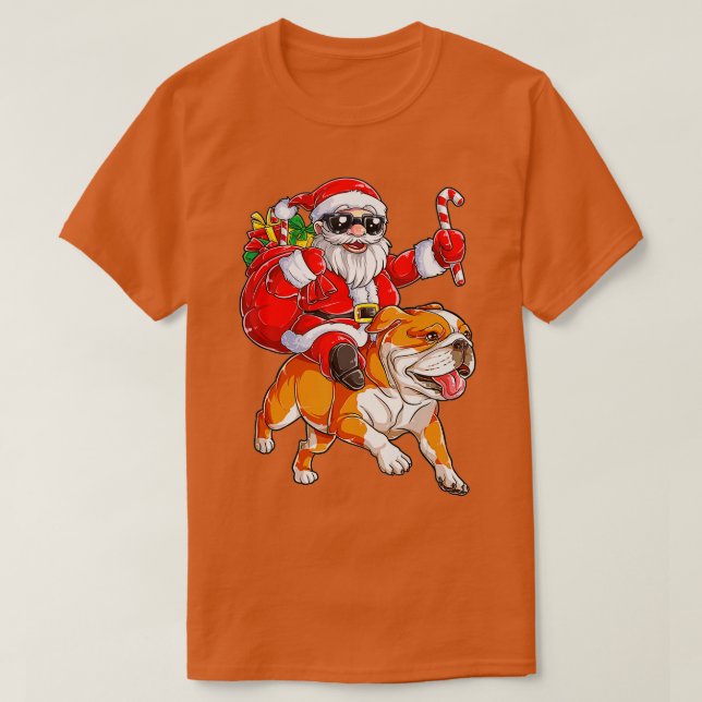 Jul Jultomten Riding English Bulldog Julafton T Shirt (Design framsida)