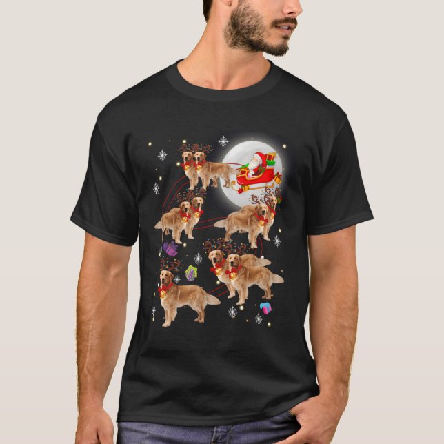 Jul Jultomten Riding Golden Retriever Julafton T Shirt (Framsida)
