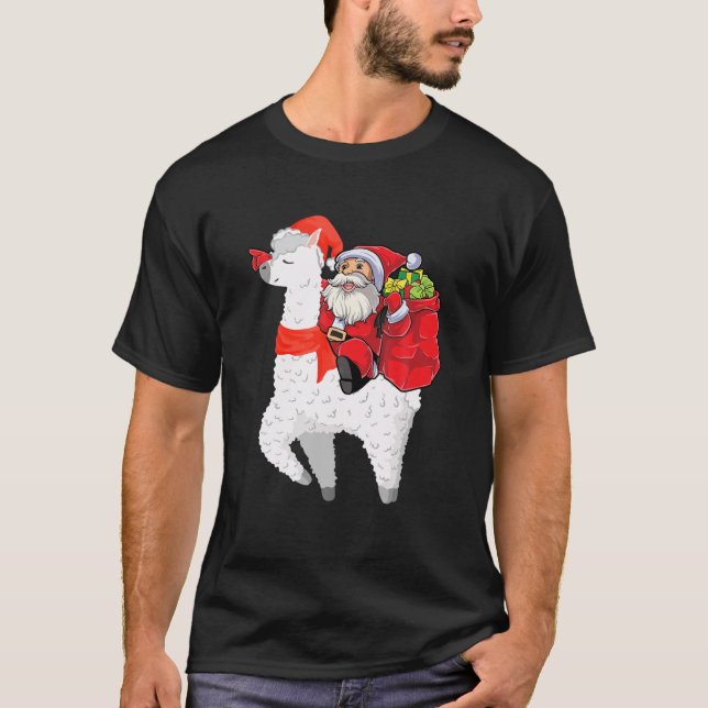 Jul Jultomten Riding Llama for Boys Kids F T Shirt (Framsida)